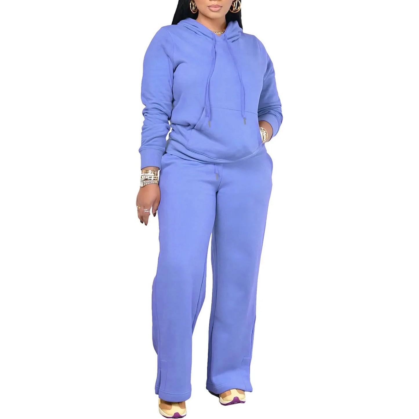 Women's Oversized Matching Sets Sweatsuit Drawstring Hooded Casual Solid Color Sweatshirt With Pant Sets Jogger Activewear