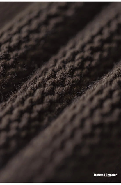 Maden New Vintage Heavyweight Knitted Crew-neck Sweater Brown Warm Pullover Men's Versatile Top for Autumn and Winter Knitwear