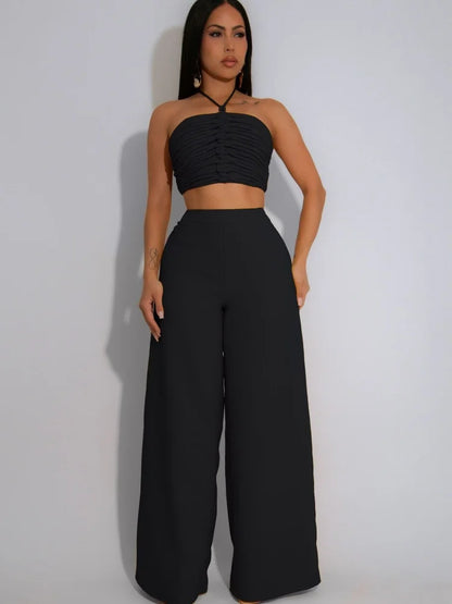 Wmstar Two Piece Outfits Women Pants Sets Wholesale Drawstring Top High Waist Side Zipper Loose Matching Suit Drop Shopping