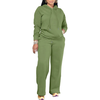 Women's Oversized Matching Sets Sweatsuit Drawstring Hooded Casual Solid Color Sweatshirt With Pant Sets Jogger Activewear