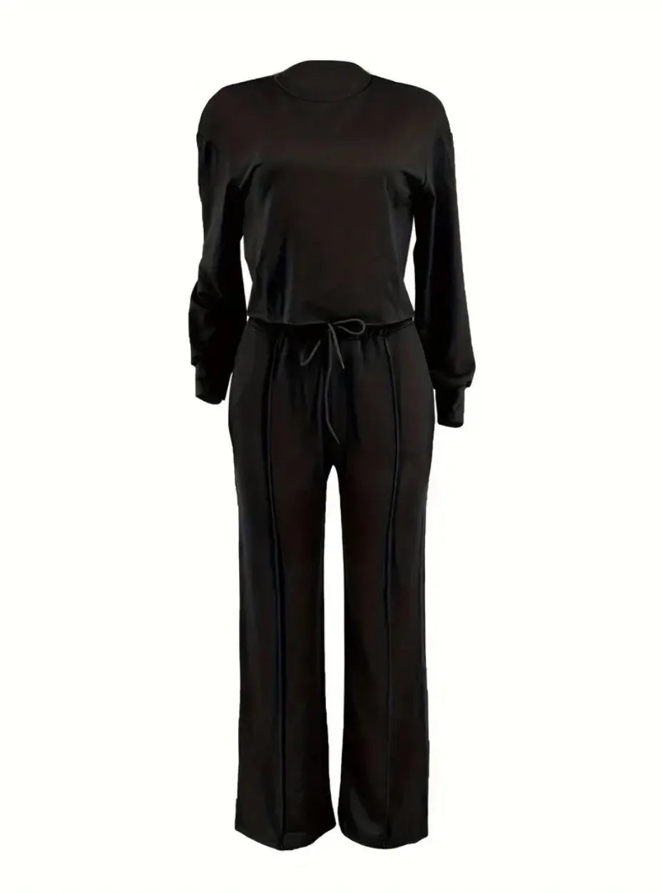 Two Piece Sets Women Pant Set Casual Loose Matching Sets Tops Wide Leg Long Pants Lace Up High Waist 2025 Y2k Streetwear