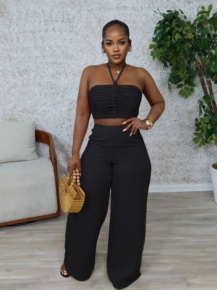 Wmstar Two Piece Outfits Women Pants Sets Wholesale Drawstring Top High Waist Side Zipper Loose Matching Suit Drop Shopping