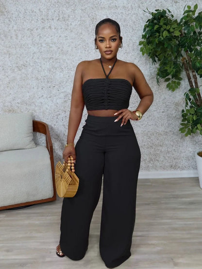 Wmstar Two Piece Outfits Women Pants Sets Wholesale Drawstring Top High Waist Side Zipper Loose Matching Suit Drop Shopping