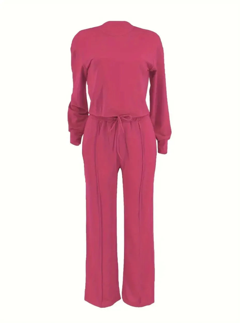 Two Piece Sets Women Pant Set Casual Loose Matching Sets Tops Wide Leg Long Pants Lace Up High Waist 2025 Y2k Streetwear