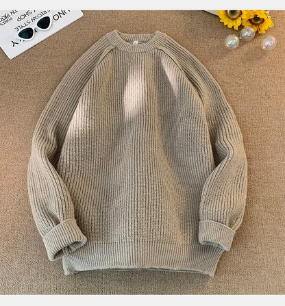 Sweaters Trend 2025 Mans Autumn Winter Solid Color Splicing Loose O Neck Oversize Pullover New Man Motion Clothes