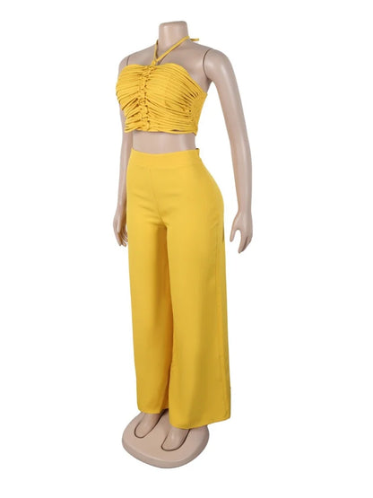 Wmstar Two Piece Outfits Women Pants Sets Wholesale Drawstring Top High Waist Side Zipper Loose Matching Suit Drop Shopping