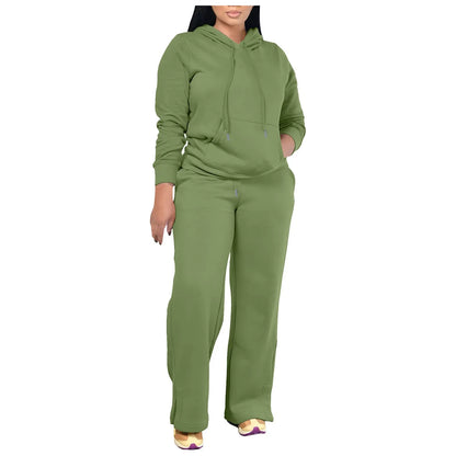 Women's Oversized Matching Sets Sweatsuit Drawstring Hooded Casual Solid Color Sweatshirt With Pant Sets Jogger Activewear