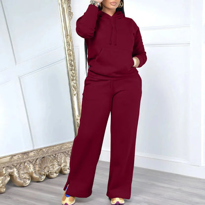 Women's Oversized Matching Sets Sweatsuit Drawstring Hooded Casual Solid Color Sweatshirt With Pant Sets Jogger Activewear