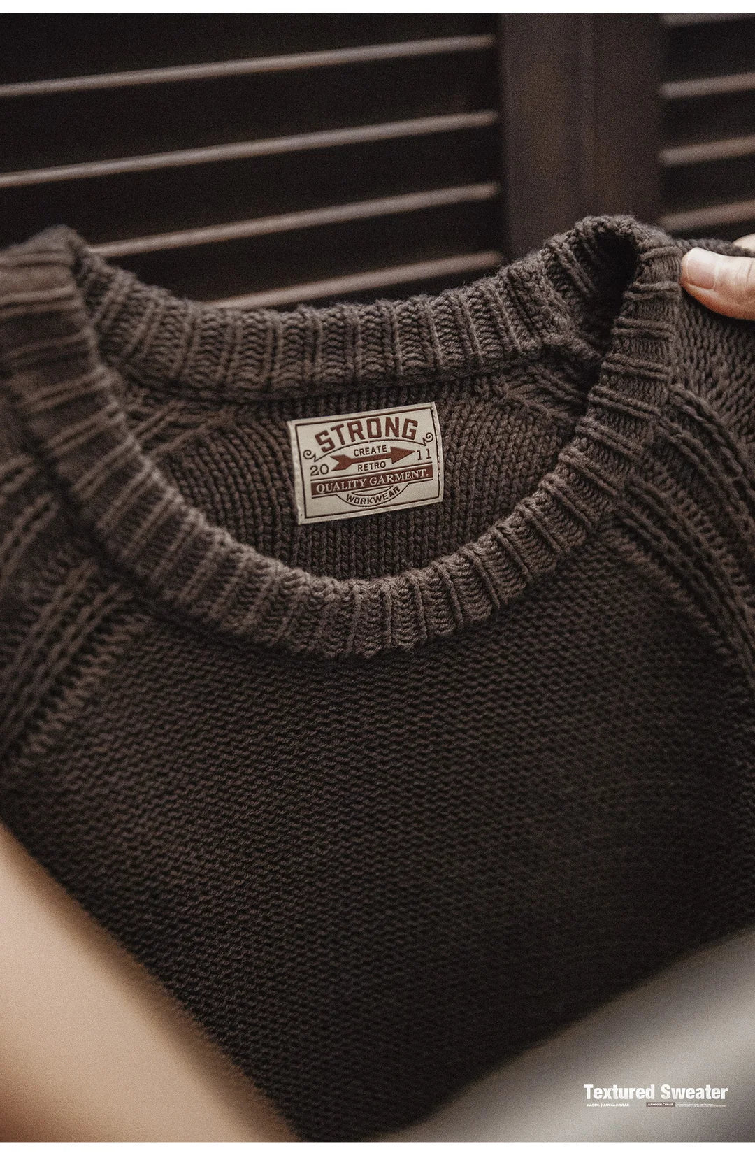 Maden New Vintage Heavyweight Knitted Crew-neck Sweater Brown Warm Pullover Men's Versatile Top for Autumn and Winter Knitwear