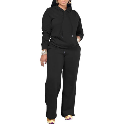 Women's Oversized Matching Sets Sweatsuit Drawstring Hooded Casual Solid Color Sweatshirt With Pant Sets Jogger Activewear