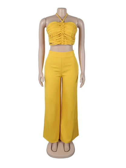 Wmstar Two Piece Outfits Women Pants Sets Wholesale Drawstring Top High Waist Side Zipper Loose Matching Suit Drop Shopping