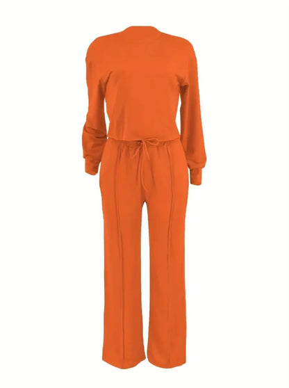 Two Piece Sets Women Pant Set Casual Loose Matching Sets Tops Wide Leg Long Pants Lace Up High Waist 2025 Y2k Streetwear