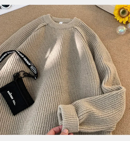 Sweaters Trend 2025 Mans Autumn Winter Solid Color Splicing Loose O Neck Oversize Pullover New Man Motion Clothes