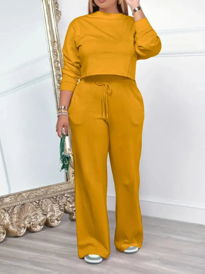 Two Piece Sets Women Pant Set Casual Loose Matching Sets Tops Wide Leg Long Pants Lace Up High Waist 2025 Y2k Streetwear