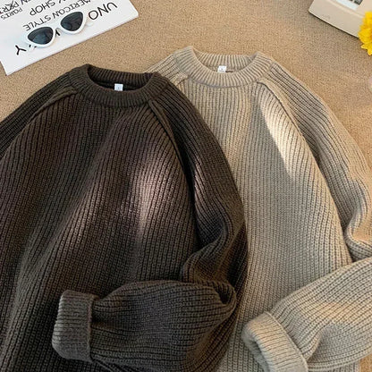 Sweaters Trend 2025 Mans Autumn Winter Solid Color Splicing Loose O Neck Oversize Pullover New Man Motion Clothes