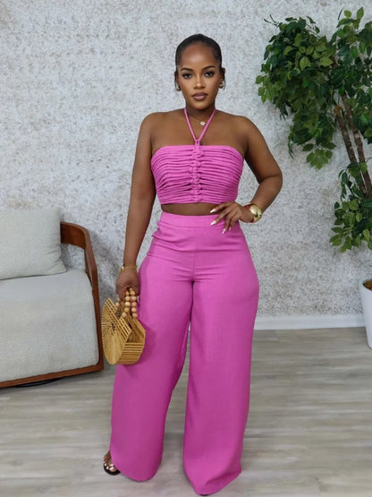 Wmstar Two Piece Outfits Women Pants Sets Wholesale Drawstring Top High Waist Side Zipper Loose Matching Suit Drop Shopping