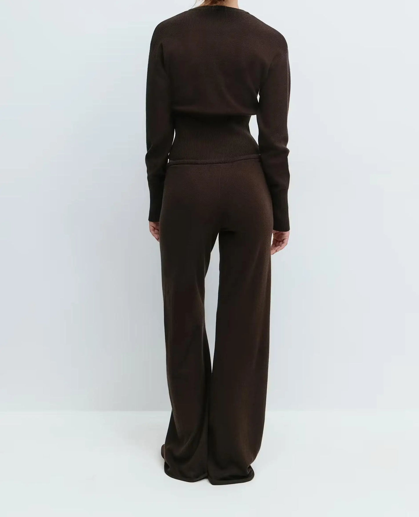 Korean Style Lazy Style Knit Sweater Suit Autumn And Winter New Zipper Loose Knitted Wide-Leg Pants Two-Piece Set For Women