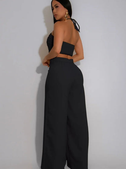 Wmstar Two Piece Outfits Women Pants Sets Wholesale Drawstring Top High Waist Side Zipper Loose Matching Suit Drop Shopping