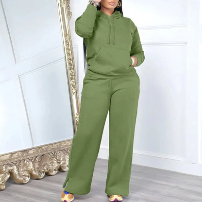 Women's Oversized Matching Sets Sweatsuit Drawstring Hooded Casual Solid Color Sweatshirt With Pant Sets Jogger Activewear
