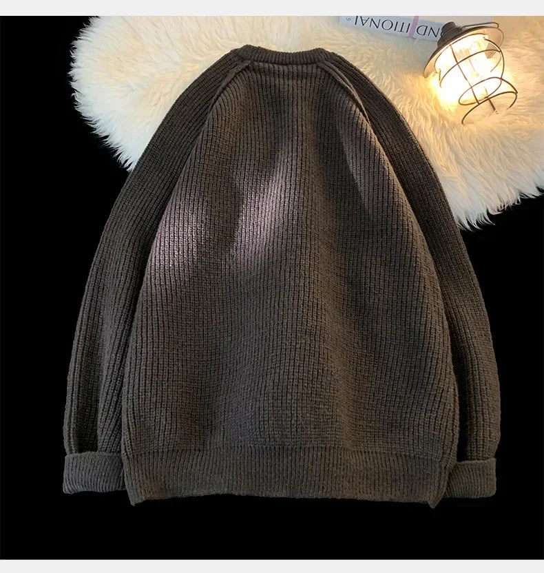 Sweaters Trend 2025 Mans Autumn Winter Solid Color Splicing Loose O Neck Oversize Pullover New Man Motion Clothes