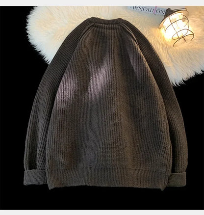 Sweaters Trend 2025 Mans Autumn Winter Solid Color Splicing Loose O Neck Oversize Pullover New Man Motion Clothes