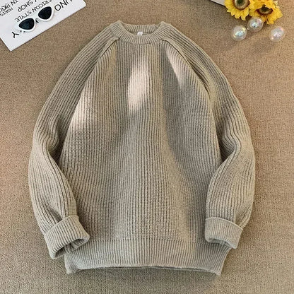 Sweaters Trend 2025 Mans Autumn Winter Solid Color Splicing Loose O Neck Oversize Pullover New Man Motion Clothes