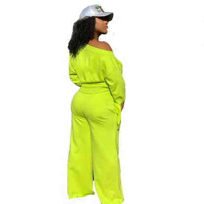 New Fashion Design Casual Ladies Europe Sexy Casual Fashion Large Size Solid Color Round Neck 2-piece Set Tracksuits