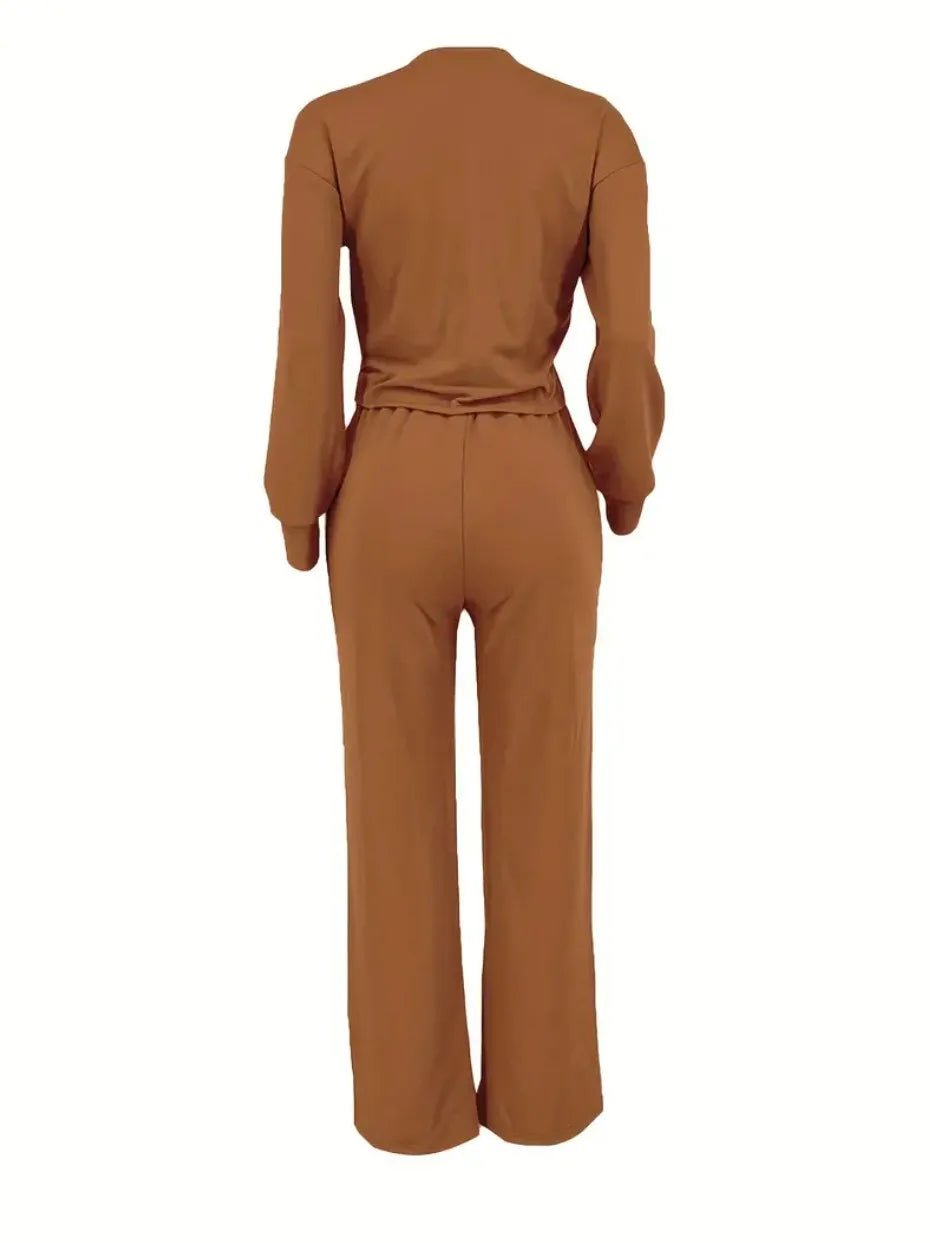 Two Piece Sets Women Pant Set Casual Loose Matching Sets Tops Wide Leg Long Pants Lace Up High Waist 2025 Y2k Streetwear