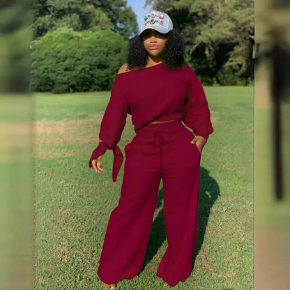 New Fashion Design Casual Ladies Europe Sexy Casual Fashion Large Size Solid Color Round Neck 2-piece Set Tracksuits