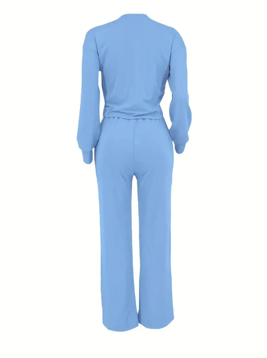 Two Piece Sets Women Pant Set Casual Loose Matching Sets Tops Wide Leg Long Pants Lace Up High Waist 2025 Y2k Streetwear