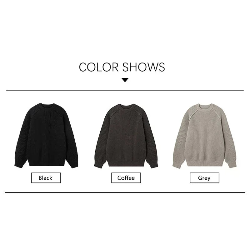 Sweaters Trend 2025 Mans Autumn Winter Solid Color Splicing Loose O Neck Oversize Pullover New Man Motion Clothes