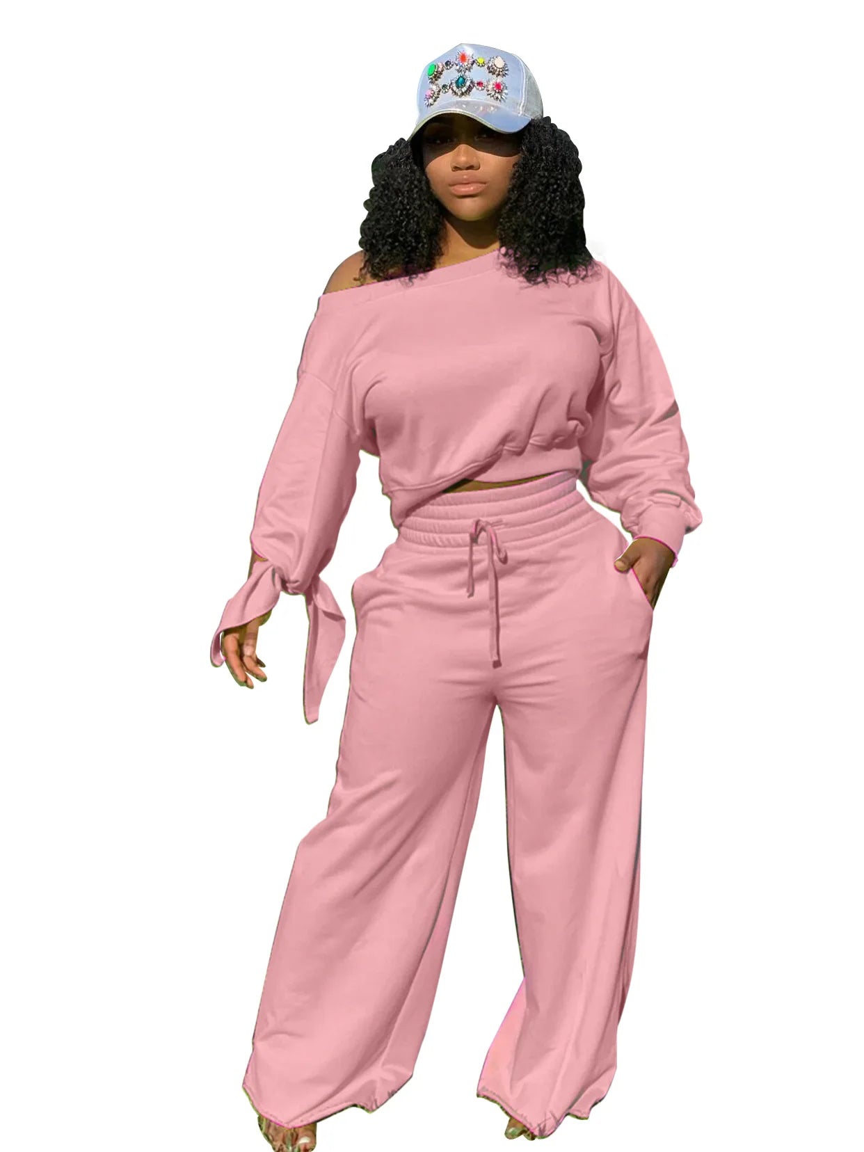New Fashion Design Casual Ladies Europe Sexy Casual Fashion Large Size Solid Color Round Neck 2-piece Set Tracksuits