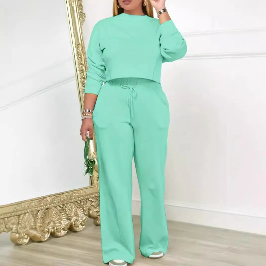 Two Piece Sets Women Pant Set Casual Loose Matching Sets Tops Wide Leg Long Pants Lace Up High Waist 2025 Y2k Streetwear