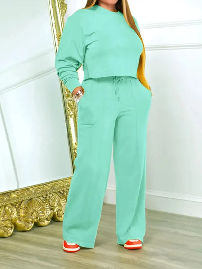 Two Piece Sets Women Pant Set Casual Loose Matching Sets Tops Wide Leg Long Pants Lace Up High Waist 2025 Y2k Streetwear