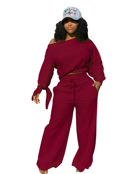 New Fashion Design Casual Ladies Europe Sexy Casual Fashion Large Size Solid Color Round Neck 2-piece Set Tracksuits