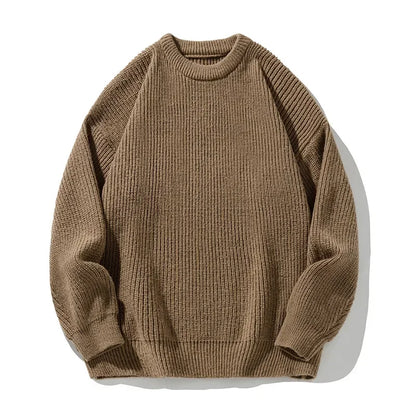 Sweaters Trend 2025 Mans Autumn Winter Solid Color Splicing Loose O Neck Oversize Pullover New Man Motion Clothes