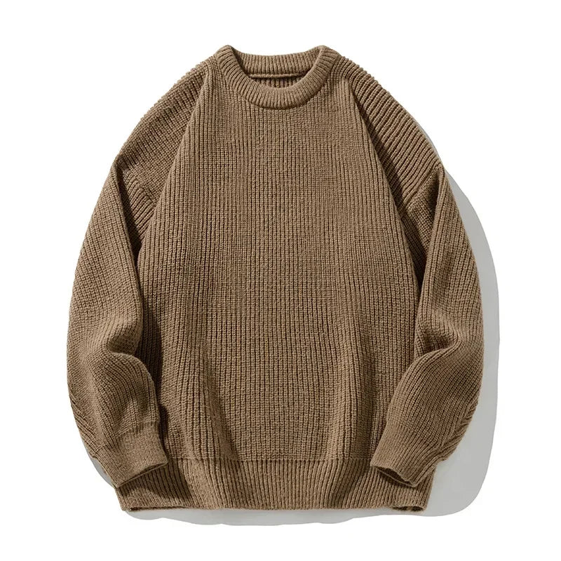 Sweaters Trend 2025 Mans Autumn Winter Solid Color Splicing Loose O Neck Oversize Pullover New Man Motion Clothes