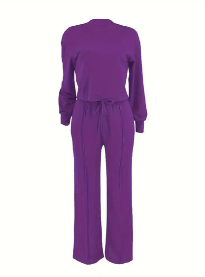 Two Piece Sets Women Pant Set Casual Loose Matching Sets Tops Wide Leg Long Pants Lace Up High Waist 2025 Y2k Streetwear