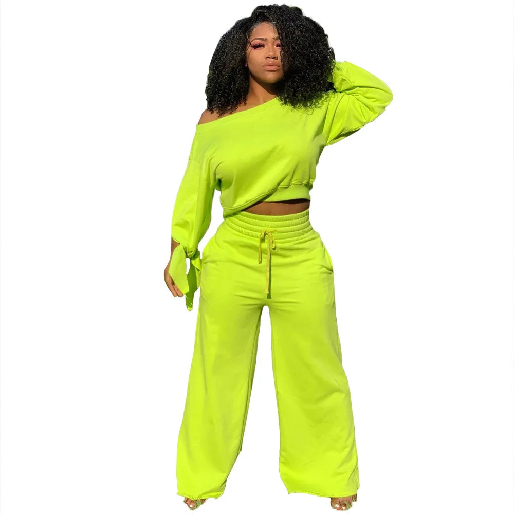 New Fashion Design Casual Ladies Europe Sexy Casual Fashion Large Size Solid Color Round Neck 2-piece Set Tracksuits
