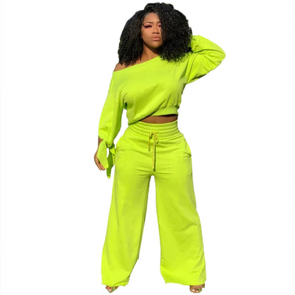 New Fashion Design Casual Ladies Europe Sexy Casual Fashion Large Size Solid Color Round Neck 2-piece Set Tracksuits