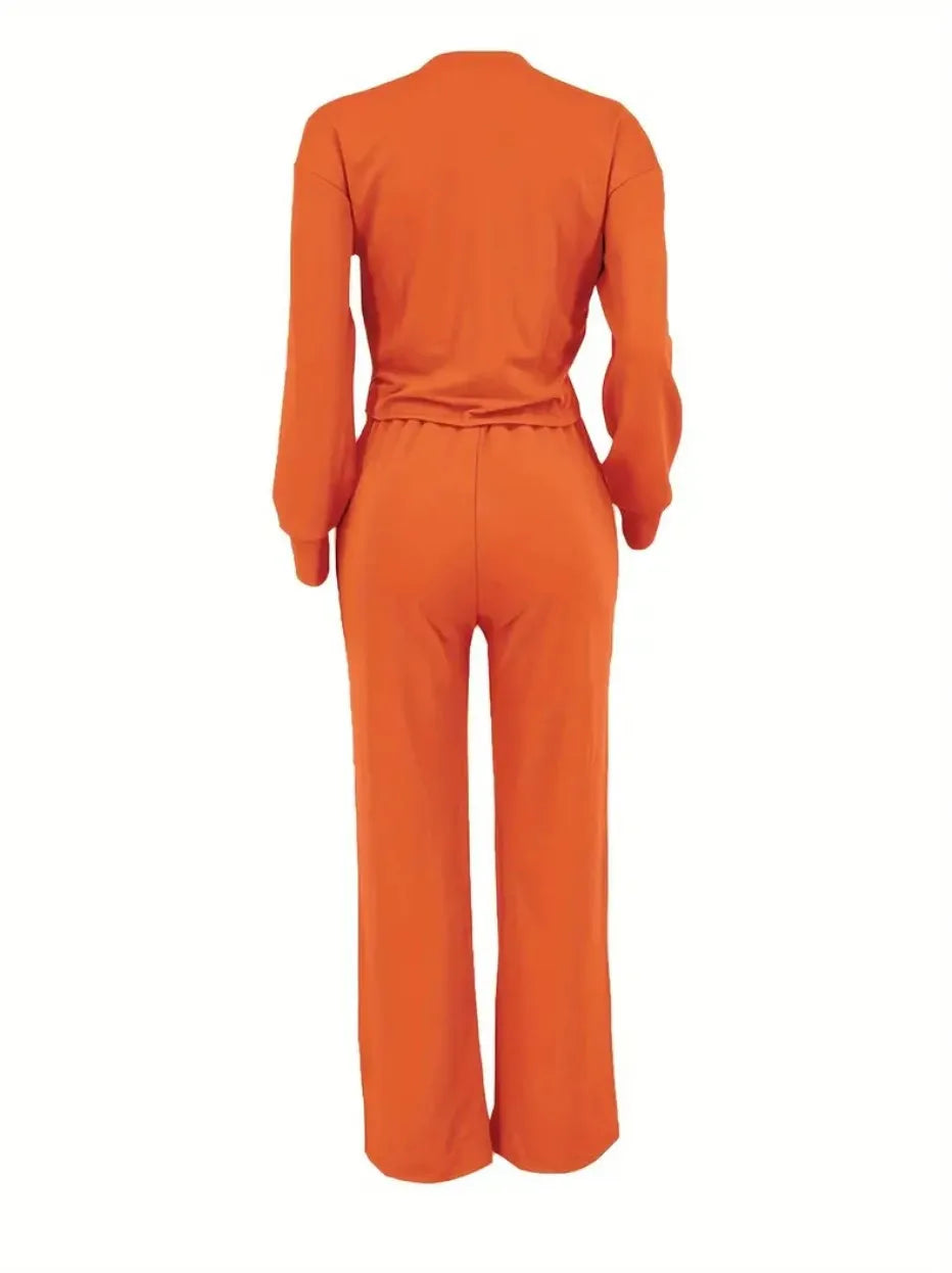 Two Piece Sets Women Pant Set Casual Loose Matching Sets Tops Wide Leg Long Pants Lace Up High Waist 2025 Y2k Streetwear