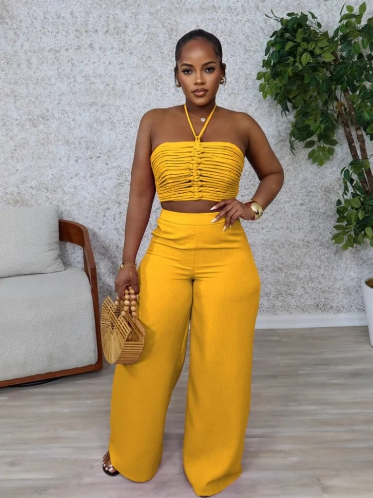 Wmstar Two Piece Outfits Women Pants Sets Wholesale Drawstring Top High Waist Side Zipper Loose Matching Suit Drop Shopping