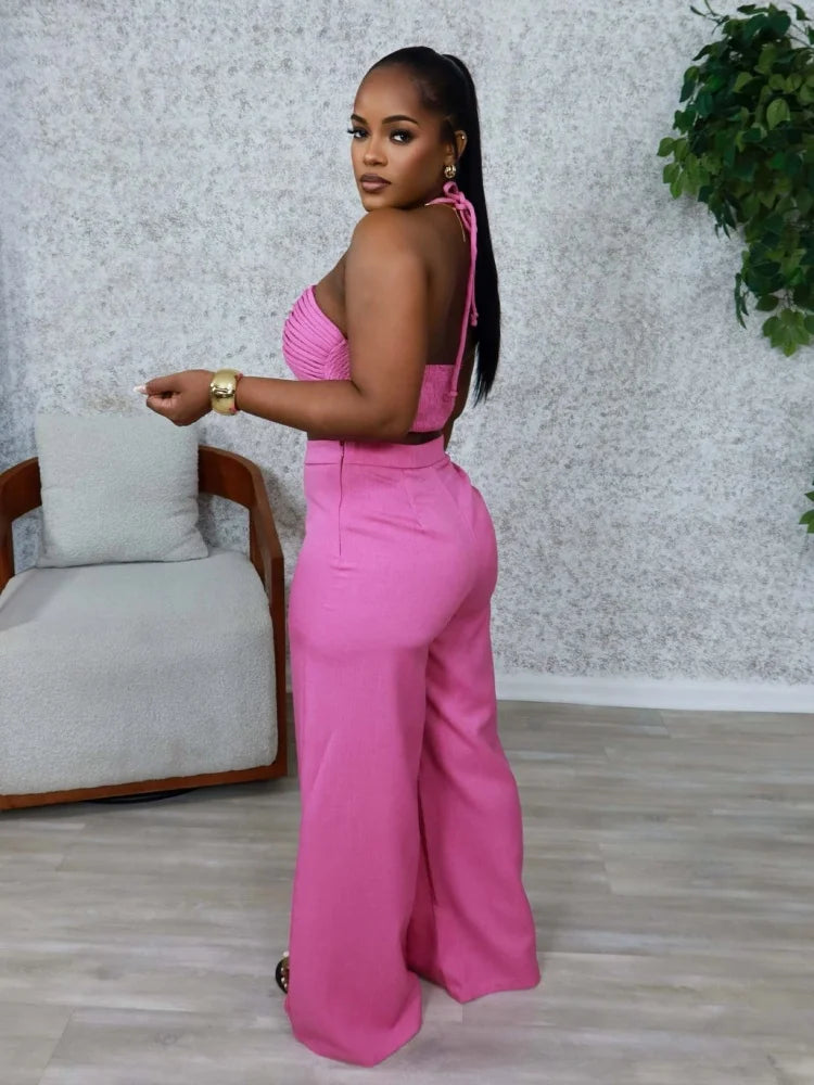 Wmstar Two Piece Outfits Women Pants Sets Wholesale Drawstring Top High Waist Side Zipper Loose Matching Suit Drop Shopping