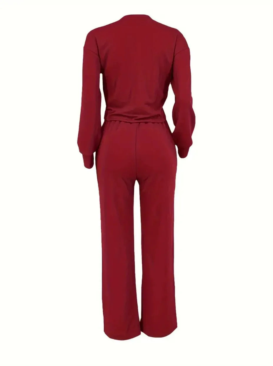 Two Piece Sets Women Pant Set Casual Loose Matching Sets Tops Wide Leg Long Pants Lace Up High Waist 2025 Y2k Streetwear