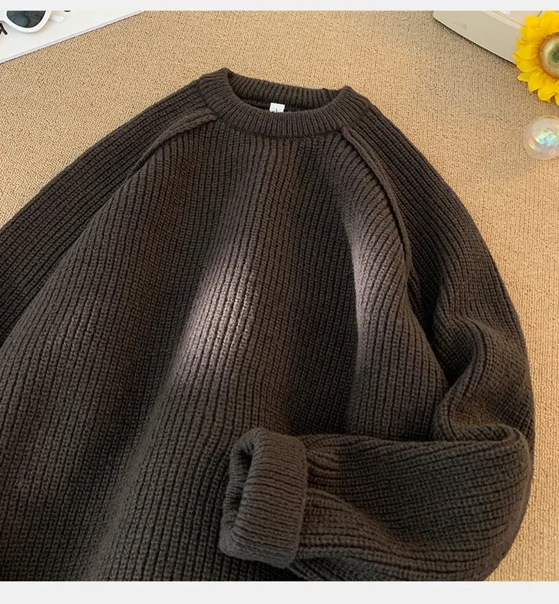 Sweaters Trend 2025 Mans Autumn Winter Solid Color Splicing Loose O Neck Oversize Pullover New Man Motion Clothes