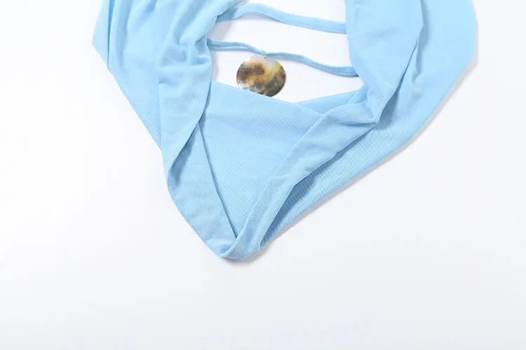 Nibber Vacation See Through Women 2 Piece Set Y2K Halter Swing Collar Seashell Tank Tops+Ruched Waist Skirts Midnight Clubwear