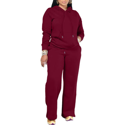 Women's Oversized Matching Sets Sweatsuit Drawstring Hooded Casual Solid Color Sweatshirt With Pant Sets Jogger Activewear