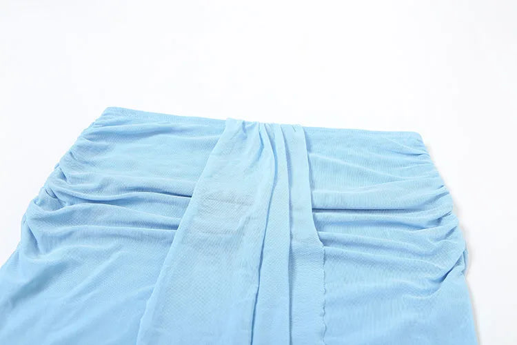 Nibber Vacation See Through Women 2 Piece Set Y2K Halter Swing Collar Seashell Tank Tops+Ruched Waist Skirts Midnight Clubwear