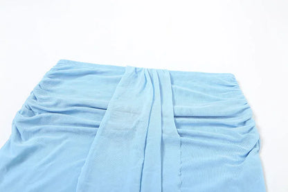 Nibber Vacation See Through Women 2 Piece Set Y2K Halter Swing Collar Seashell Tank Tops+Ruched Waist Skirts Midnight Clubwear