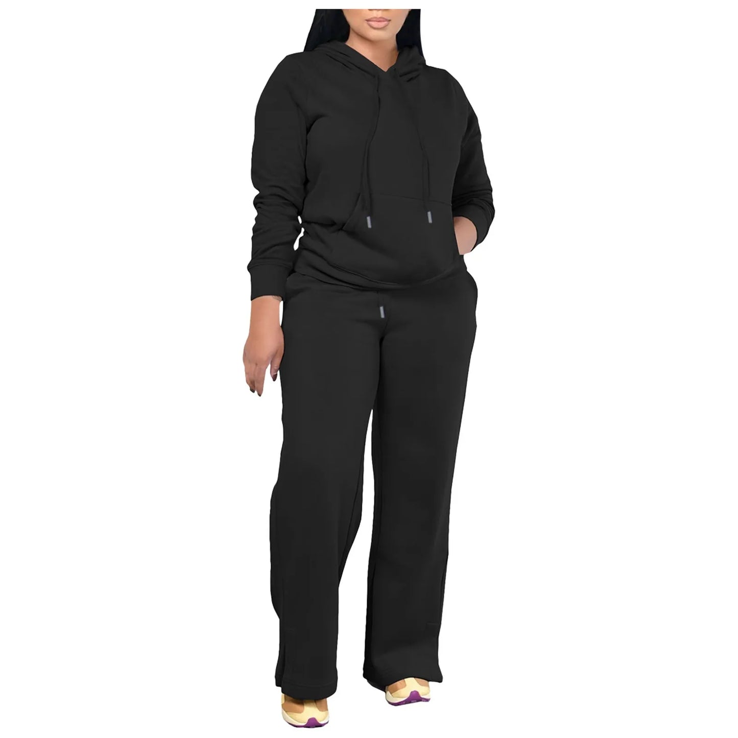Women's Oversized Matching Sets Sweatsuit Drawstring Hooded Casual Solid Color Sweatshirt With Pant Sets Jogger Activewear